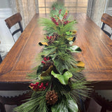 Magnolia Christmas Garland, Christmas Pine, Berries and Magnolia leaves 6’ Long, Mantle Decoration, Table Garland, Front Door Garland