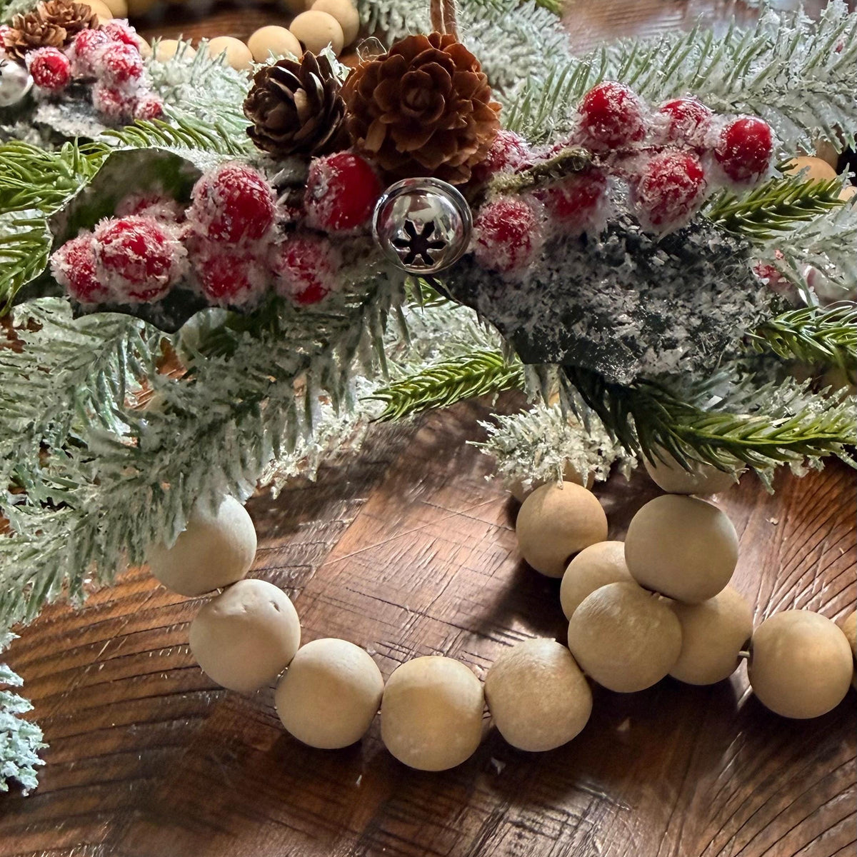 Personalized Christmas ornament, Wood beaded ornament with personal wooden tag. Co worker wreath ornament, Thank you, Holiday gifts! 4”-5”