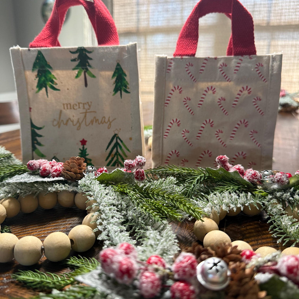 Personalized Christmas ornament, Wood beaded ornament with personal wooden tag. Co worker wreath ornament, Thank you, Holiday gifts! 4”-5”