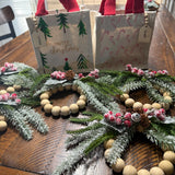 Personalized Christmas ornament, Wood beaded ornament with personal wooden tag. Co worker wreath ornament, Thank you, Holiday gifts! 4”-5”