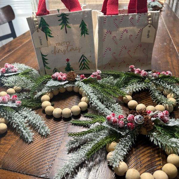 Personalized Christmas ornament, Wood beaded ornament with personal wooden tag. Co worker wreath ornament, Thank you, Holiday gifts! 4”-5”