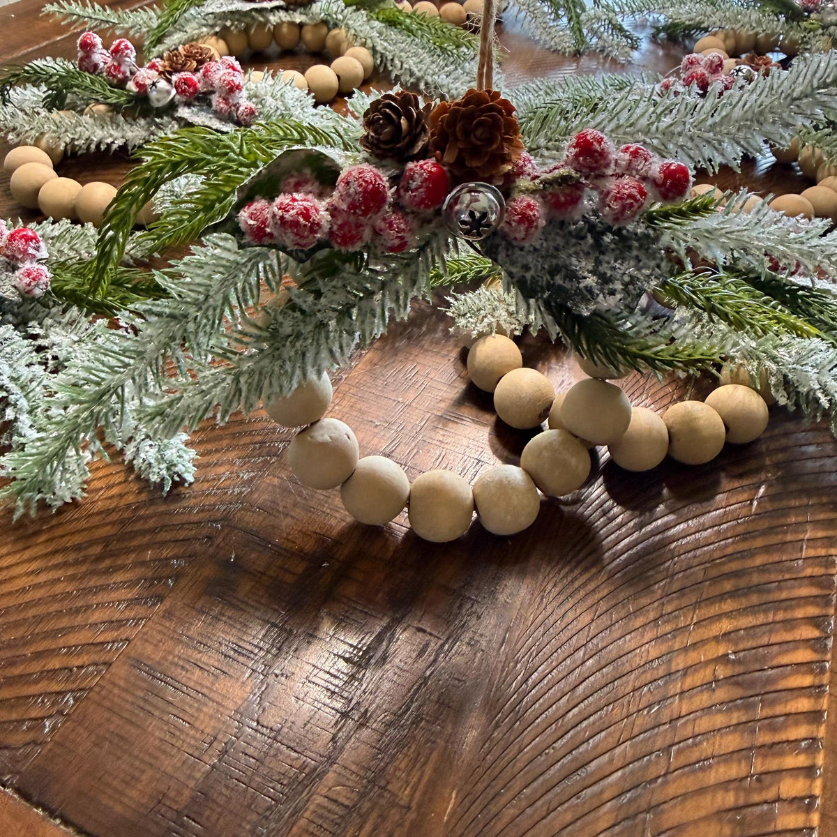 Personalized Christmas ornament, Wood beaded ornament with personal wooden tag. Co worker wreath ornament, Thank you, Holiday gifts! 4”-5”