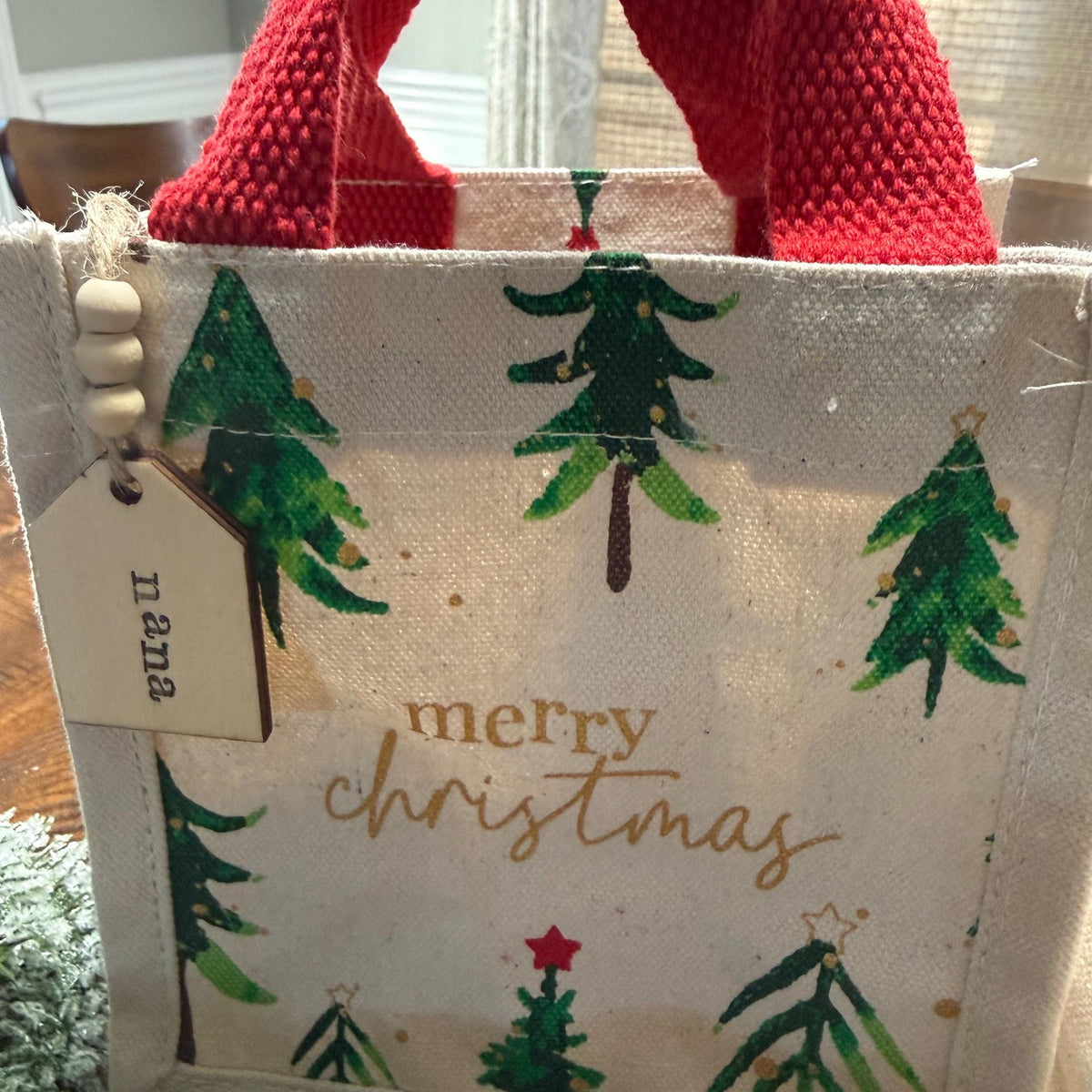 Personalized Christmas ornament, Wood beaded ornament with personal wooden tag. Co worker wreath ornament, Thank you, Holiday gifts! 4”-5”