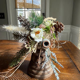 Winter wreath with rustic brass bell |Housewarming gift | Rustic style front door wreath | Natural evergreen wreath decor