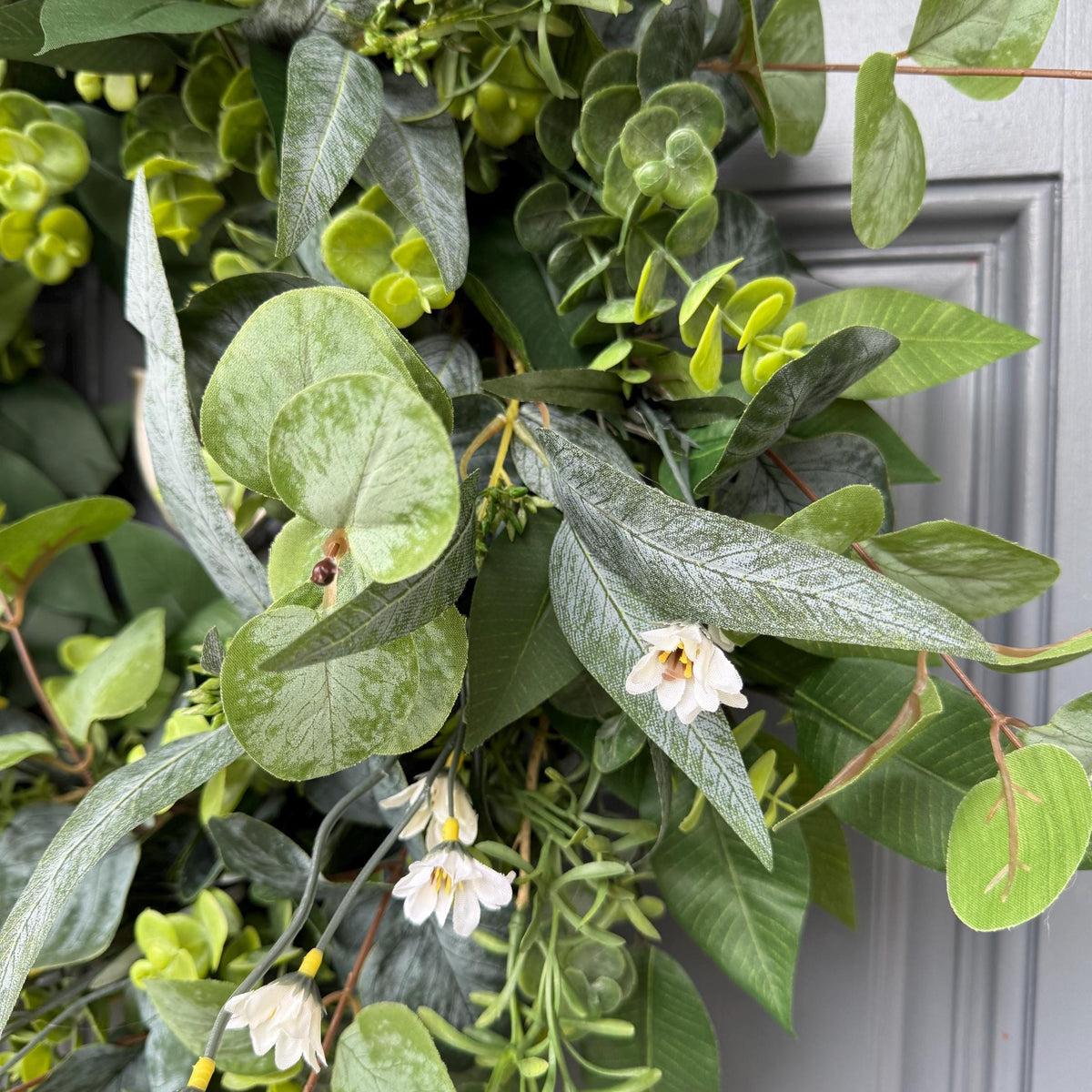 Front door greenery wreath, lush handmade with an assortment of eucalyptus, all seasons wreath, modern cottage wreath design in 3 sizes.