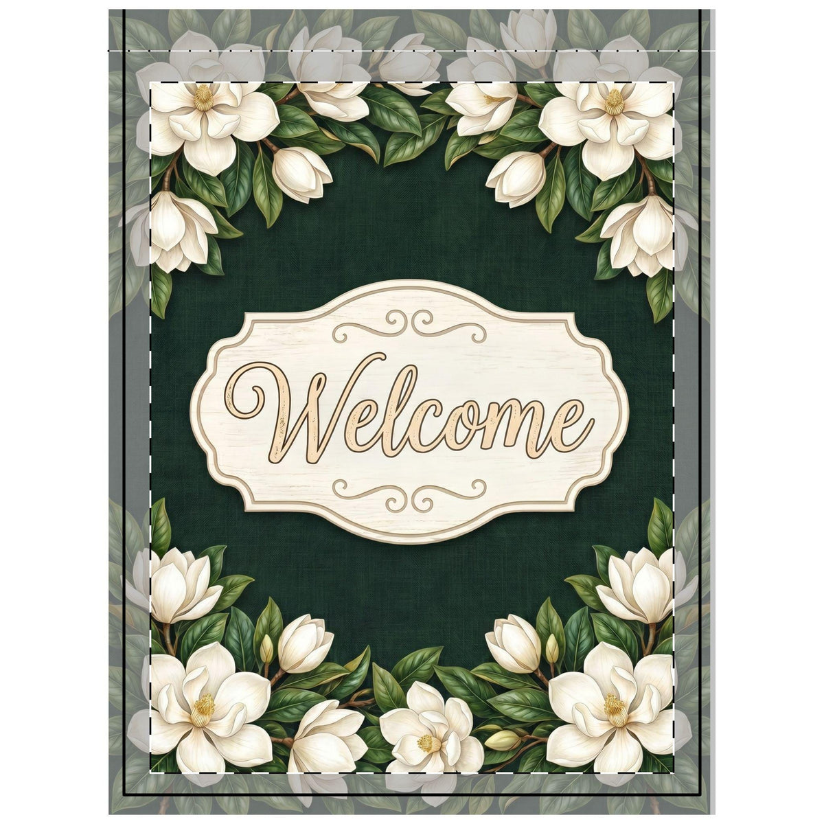 White Magnolia Welcome Outdoor Flag with Rod Pocket | Floral Garden Decor