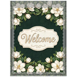 White Magnolia Welcome Outdoor Flag with Rod Pocket | Floral Garden Decor