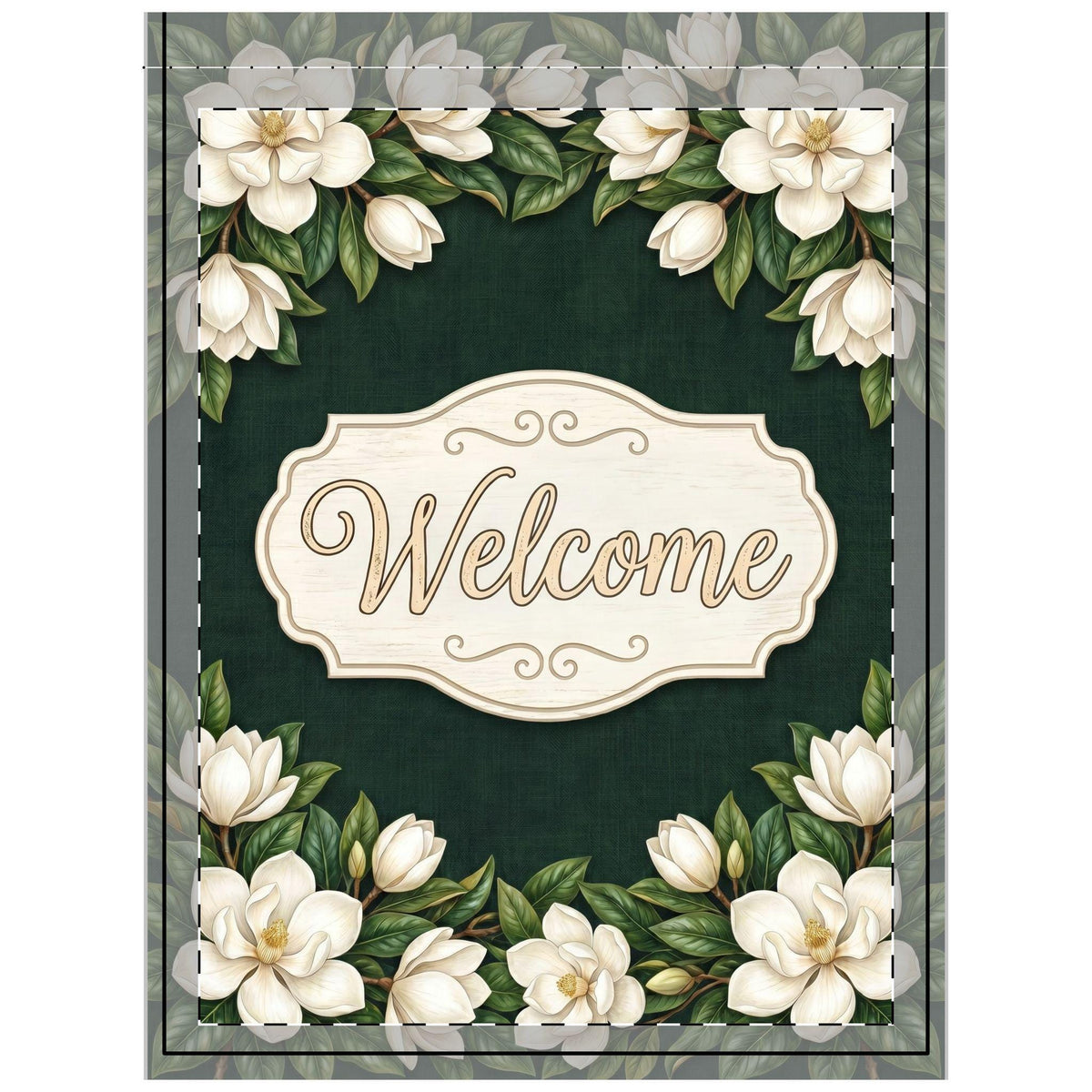 White Magnolia Welcome Outdoor Flag with Rod Pocket | Floral Garden Decor
