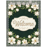 White Magnolia Welcome Outdoor Flag with Rod Pocket | Floral Garden Decor
