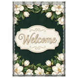 White Magnolia Welcome Outdoor Flag with Rod Pocket | Floral Garden Decor