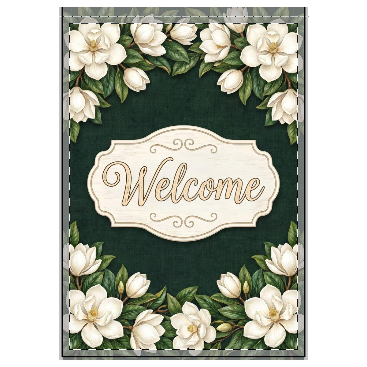 White Magnolia Welcome Outdoor Flag with Rod Pocket | Floral Garden Decor