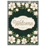 White Magnolia Welcome Outdoor Flag with Rod Pocket | Floral Garden Decor