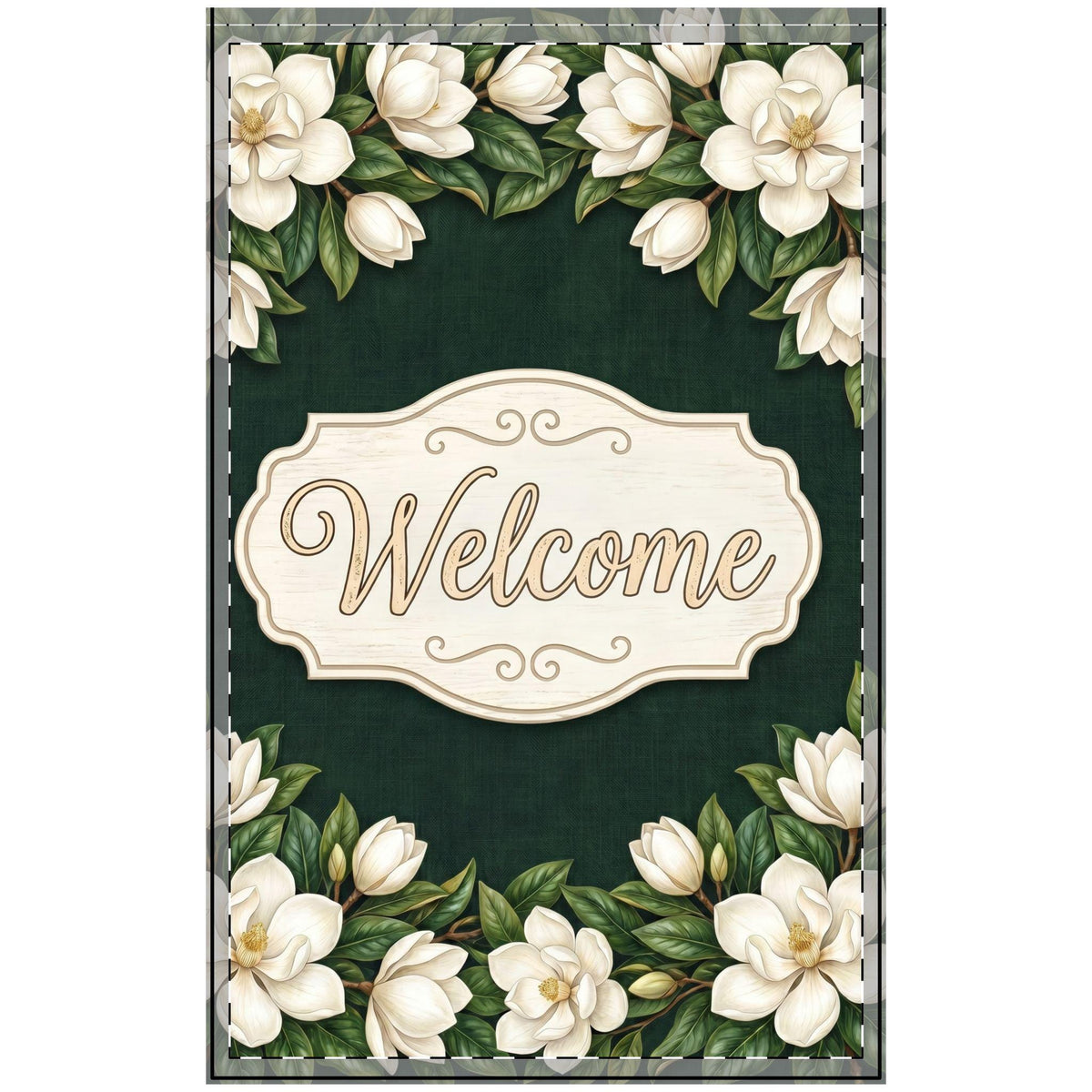 White Magnolia Welcome Outdoor Flag with Rod Pocket | Floral Garden Decor