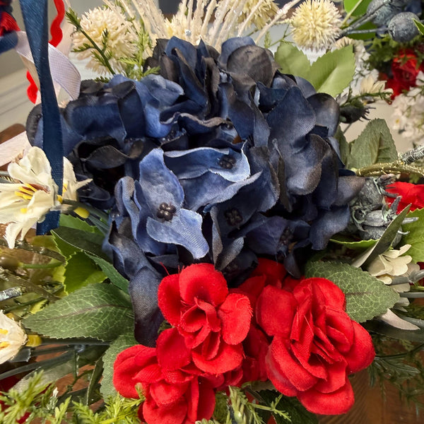 Patriotic Floral Red White Blue lanterns, Porch Decor, 4th of July Decor, America’s Birthday Decor, Comes in a pair one red, one blue.