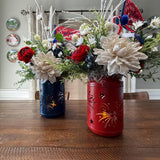 Patriotic Floral Red White Blue table centerpiece in dough bowl, Table top arrangement, 4th of July Decor, America’s 250th Birthday