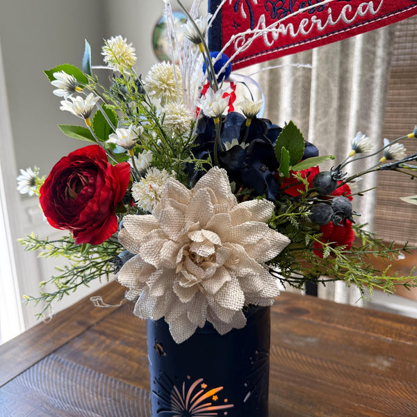 Patriotic Floral Red White Blue lanterns, Porch Decor, 4th of July Decor, America’s Birthday Decor, Comes in a pair one red, one blue.