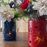 Patriotic Floral Red White Blue lanterns, Porch Decor, 4th of July Decor, America’s Birthday Decor, Comes in a pair one red, one blue.