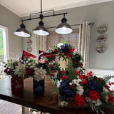 Patriotic Floral Red White Blue table centerpiece in dough bowl, Table top arrangement, 4th of July Decor, America’s 250th Birthday