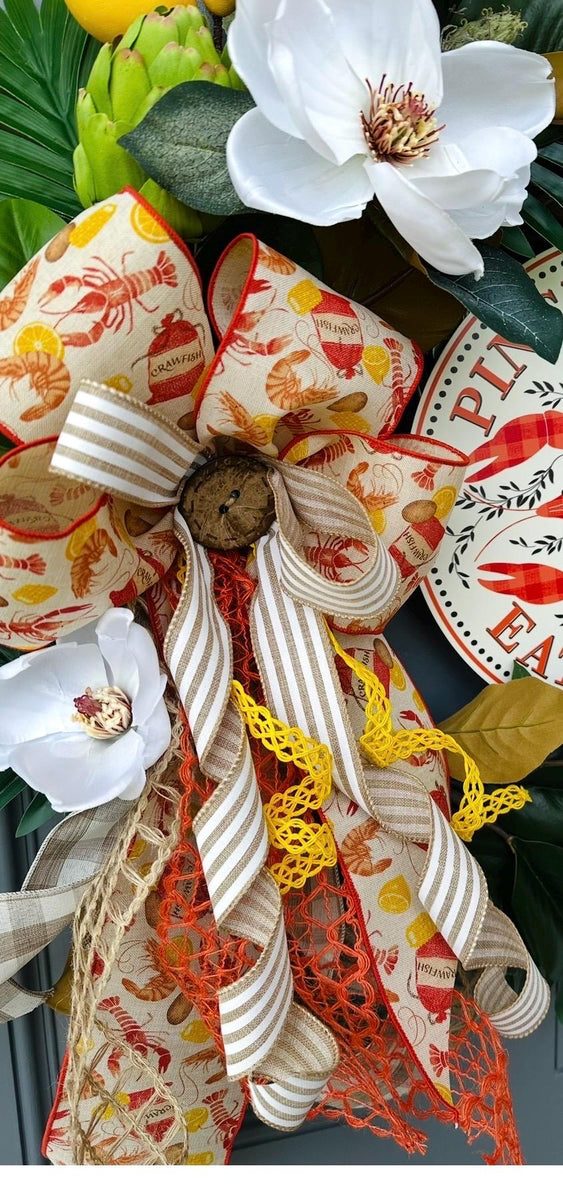 Low country boil bow, crawfish bow, rustic bow with crawfish, southern bow