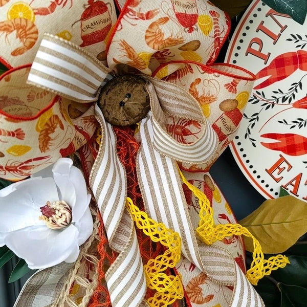 Low country boil bow, crawfish bow, rustic bow with crawfish, southern bow