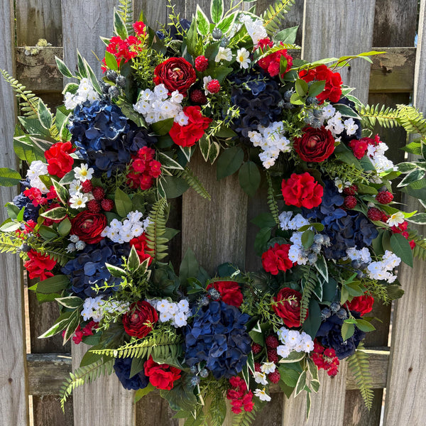 Patriotic Floral Red White Blue lanterns, Porch Decor, 4th of July Decor, America’s Birthday Decor, Comes in a pair one red, one blue.