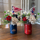 Patriotic Floral Red White Blue lanterns, Porch Decor, 4th of July Decor, America’s Birthday Decor, Comes in a pair one red, one blue.