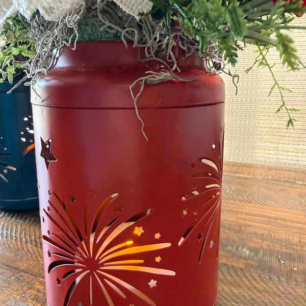Patriotic Floral Red White Blue lanterns, Porch Decor, 4th of July Decor, America’s Birthday Decor, Comes in a pair one red, one blue.