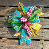 Colorful bow, gingham bow, bird ribbon