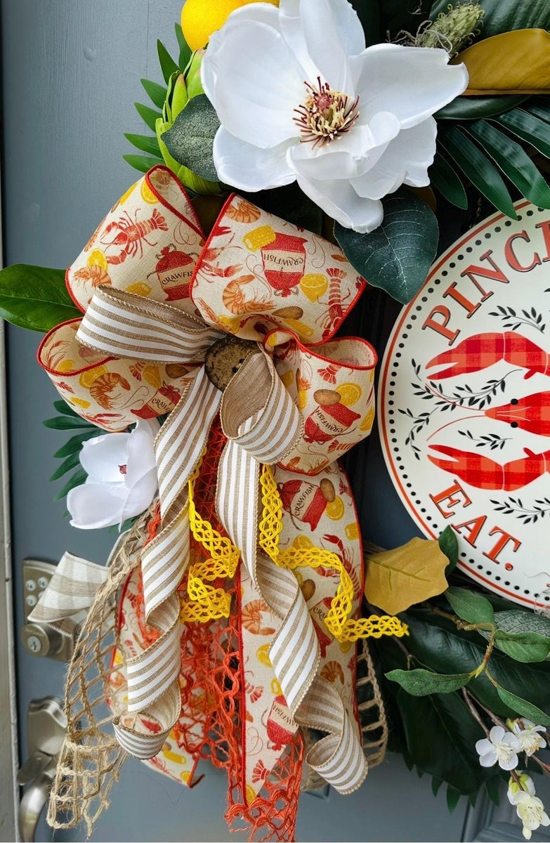 Low country boil bow, crawfish bow, rustic bow with crawfish, southern bow