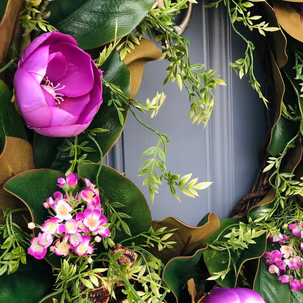 Magnolia Wreath With Purple Magnolia Flowers