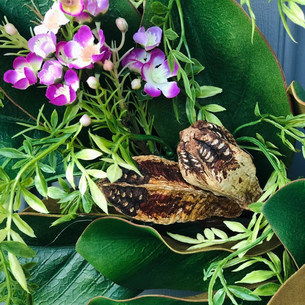 Magnolia Wreath With Purple Magnolia Flowers