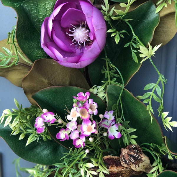 Magnolia Wreath With Purple Magnolia Flowers