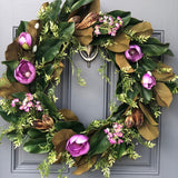 Magnolia Wreath With Purple Magnolia Flowers