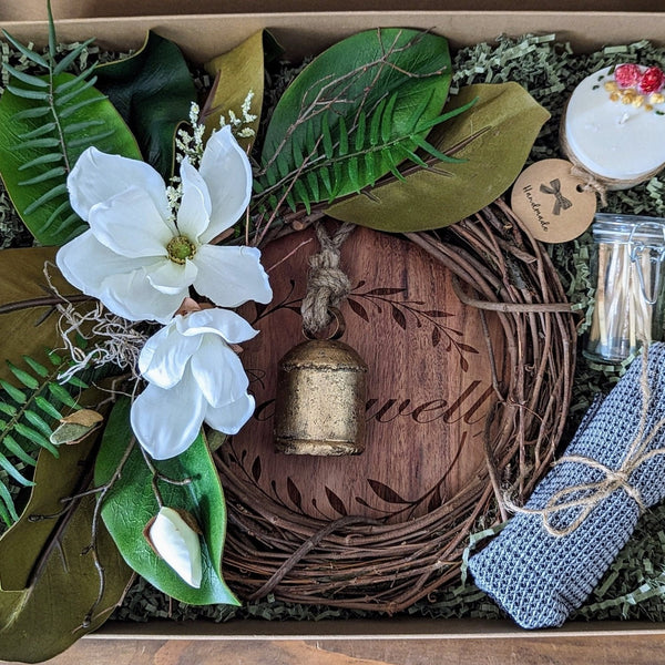 Personalized magnolia wreath gift box with southern charm! Housewarming Gift
