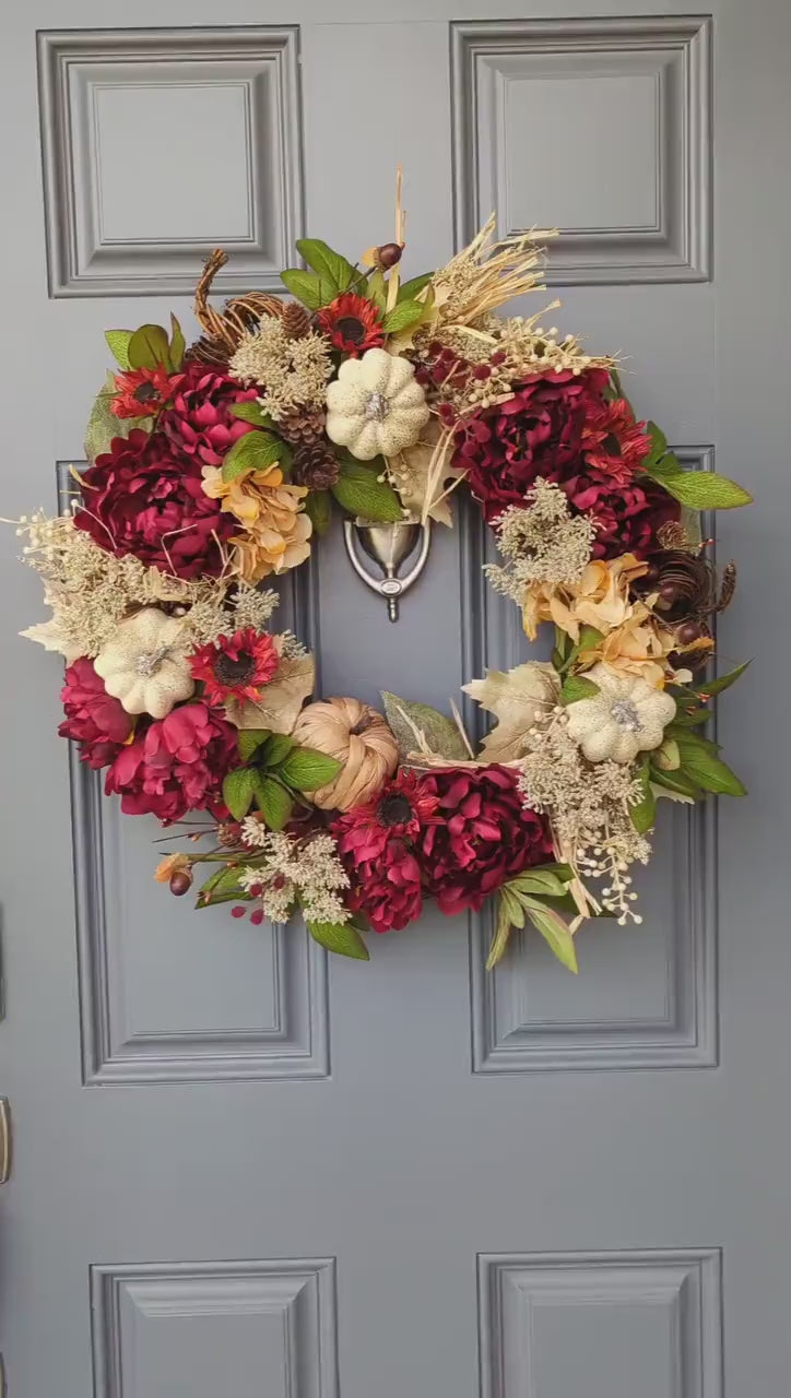 Fall Florals Wreath | Front Door Wreath | Pumpkin Wreath | Farmhouse Wreath | Cottage Wreath