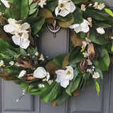 Classic Magnolia Wreath with White Flowers