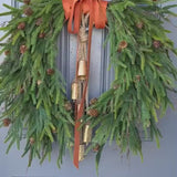 Fall greenery norfolk pine front door wreath with brass bells
