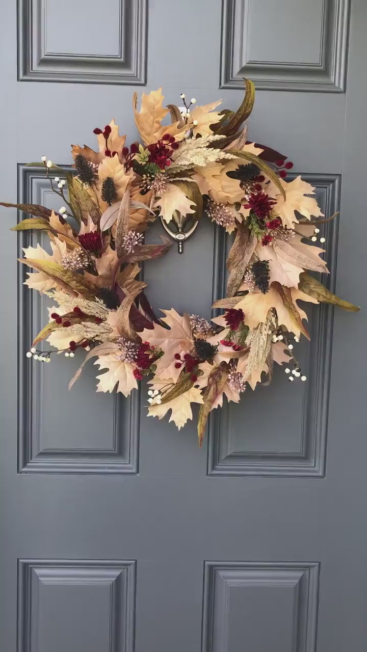 Fall boho maple leaf front door wreath.  Available in 3 sizes.