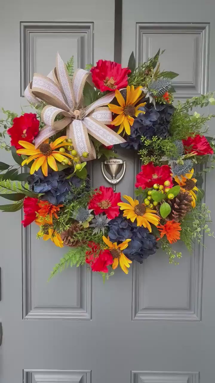 Colorful front door wreath
