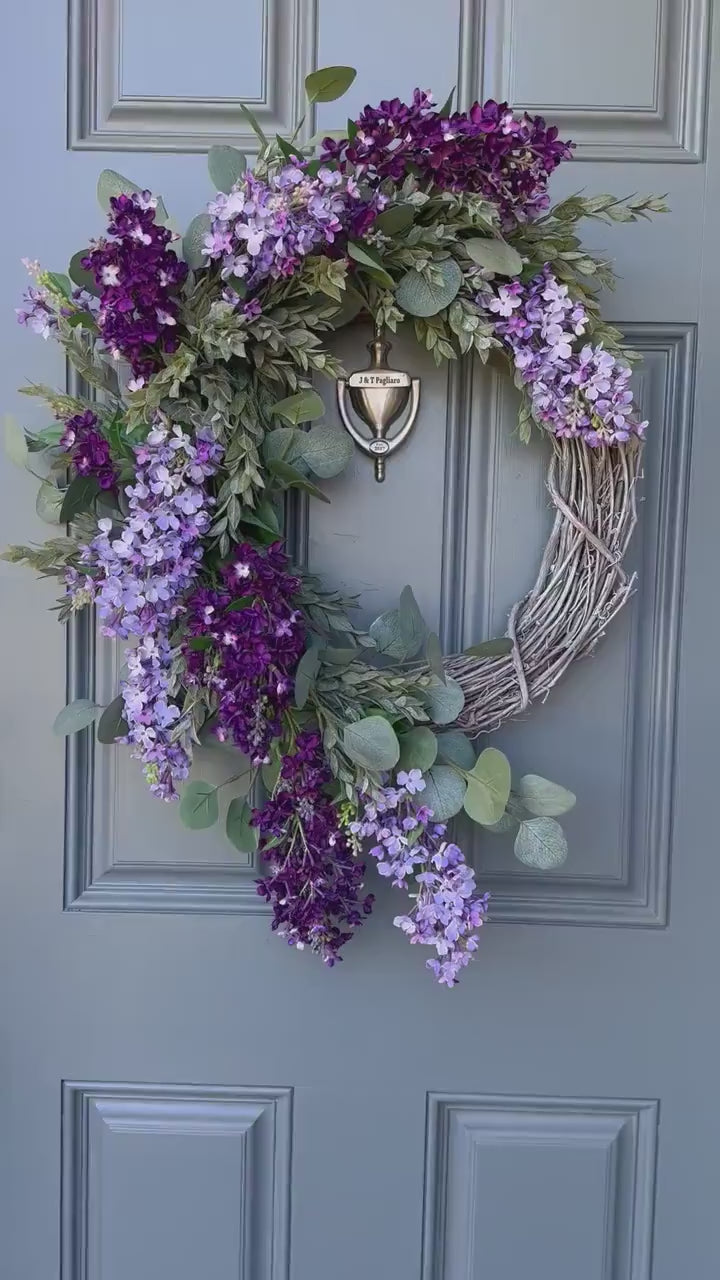 Eucalyptus and lilac front door wreath