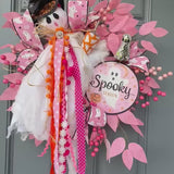 Pink Ghost Halloween Wreath | Halloween Decorations | October Pink Awareness Month Wreath | Cancer Awareness Month | Glam Ghost | 22”