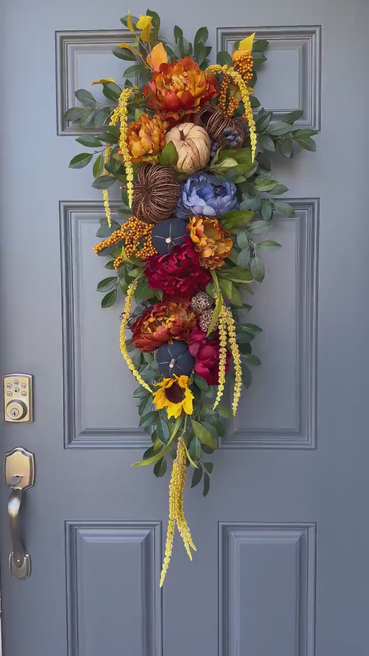Fall wreath swag front door, Thanksgiving swag interior wall, Autumn wall decor, pumpkin swag, colorful swag