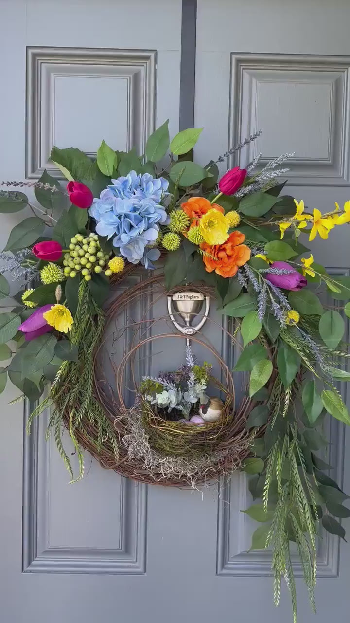 Bird Lovers Wreath Front Door, Spring and Summer Handmade Wreath, One Of A Kind, Unique Wreath Design, Mother’s Day Gift, Home Wall Decor