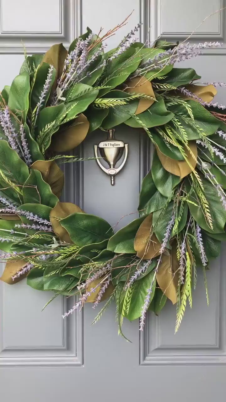 Magnolia and lavender, front door wreath, Farmhouse wreath, Cottagecore wreath, Greenery indoor wall decor, Porch decor