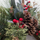 Rustic holiday winter wreath with brass bell. Faux natural wreath for entire season. This quaint wreath is perfect to welcome your guests!