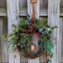 Rustic holiday winter wreath with brass bell. Faux natural wreath for entire season. This quaint wreath is perfect to welcome your guests!