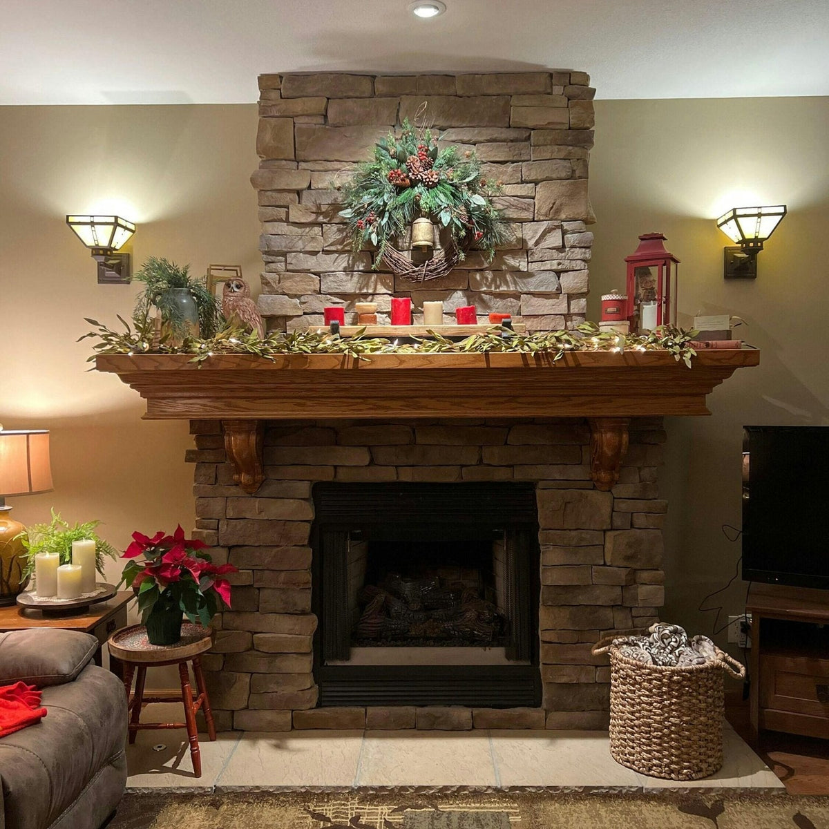 Rustic holiday winter wreath with brass bell. Faux natural wreath for entire season. This quaint wreath is perfect to welcome your guests!