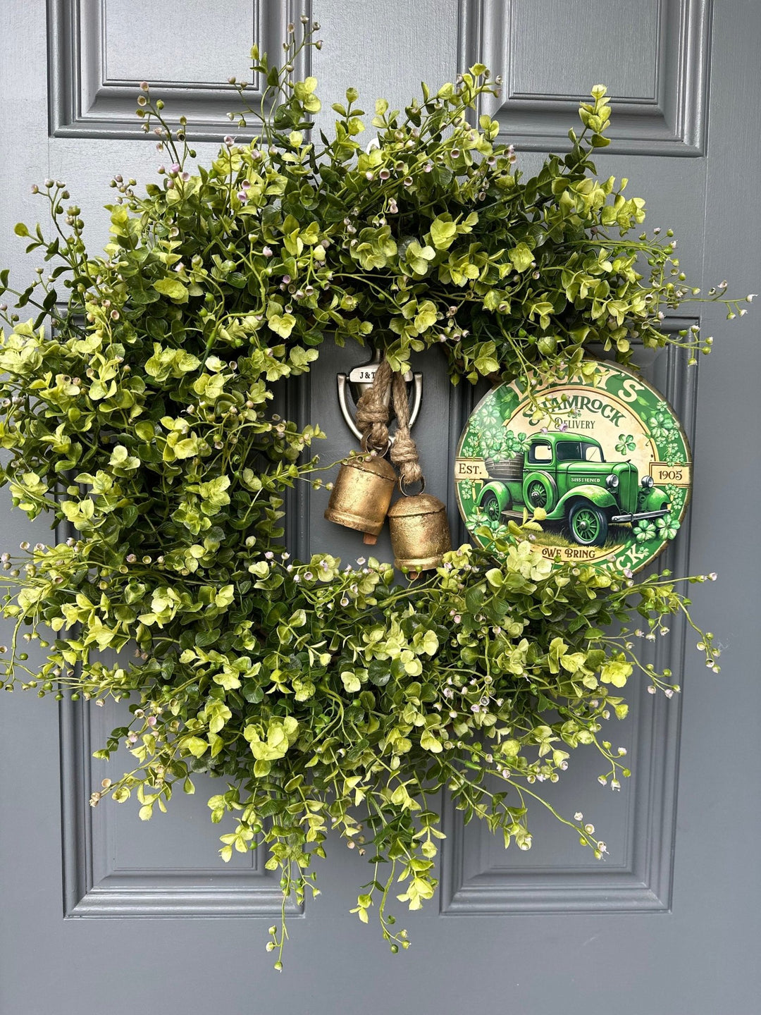 St. Patrick's Day Wreath with Eucalyptus and Seedlings