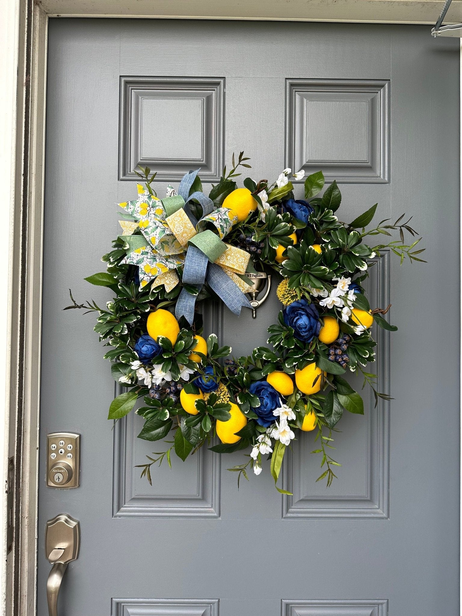 Eucalyptus wreath with lemons, blueberries deals wreath, farmhouse wreath,