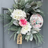 Valentines Day Wreath for Your Front Door with Charming Farmhouse Animals on a Metal Sign